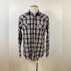 RAFTER C Red Black Plaid Pearl Snap Western Yoke Shirt, sz Medium